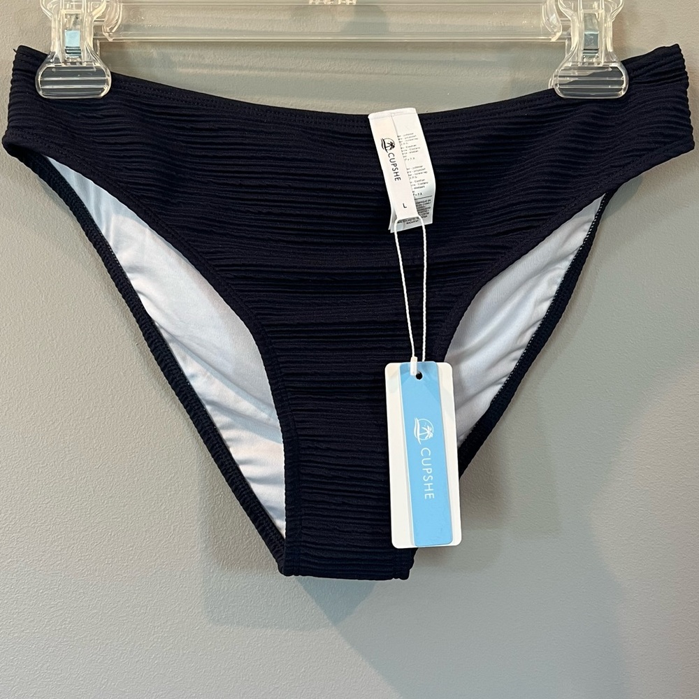 Cupshe Navy Ribbed Bikini Bottoms Large